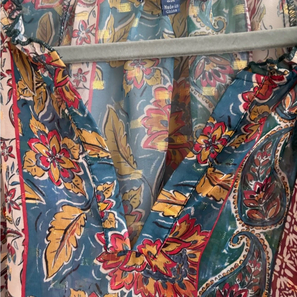 Democracy Sheer Multicolor Floral Boho Top Women’s Size 2X - Picture 7 of 16